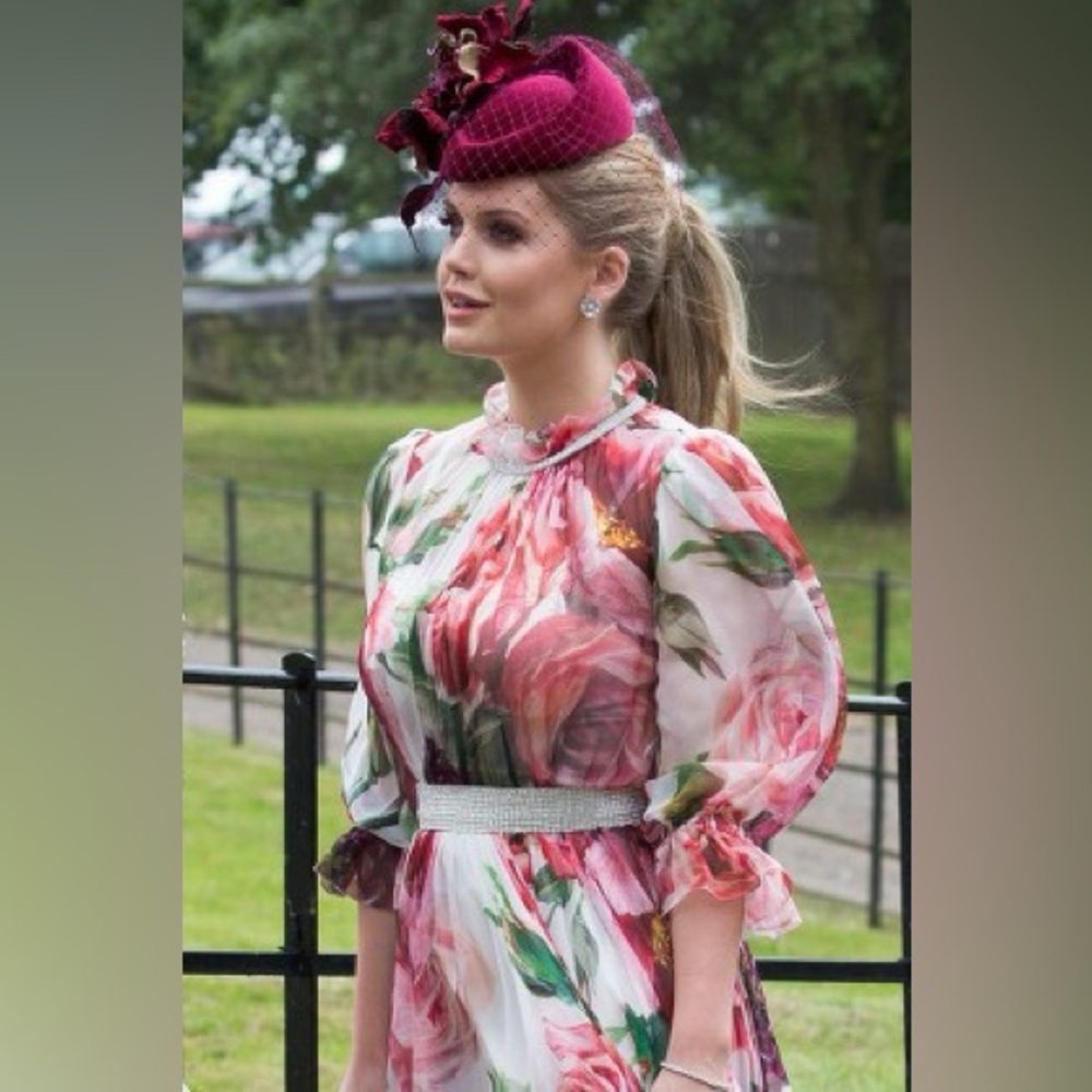 Dolce & Gabbana Peony Print Chiffon Dress With Crystal Belt - Picture 6 of 14